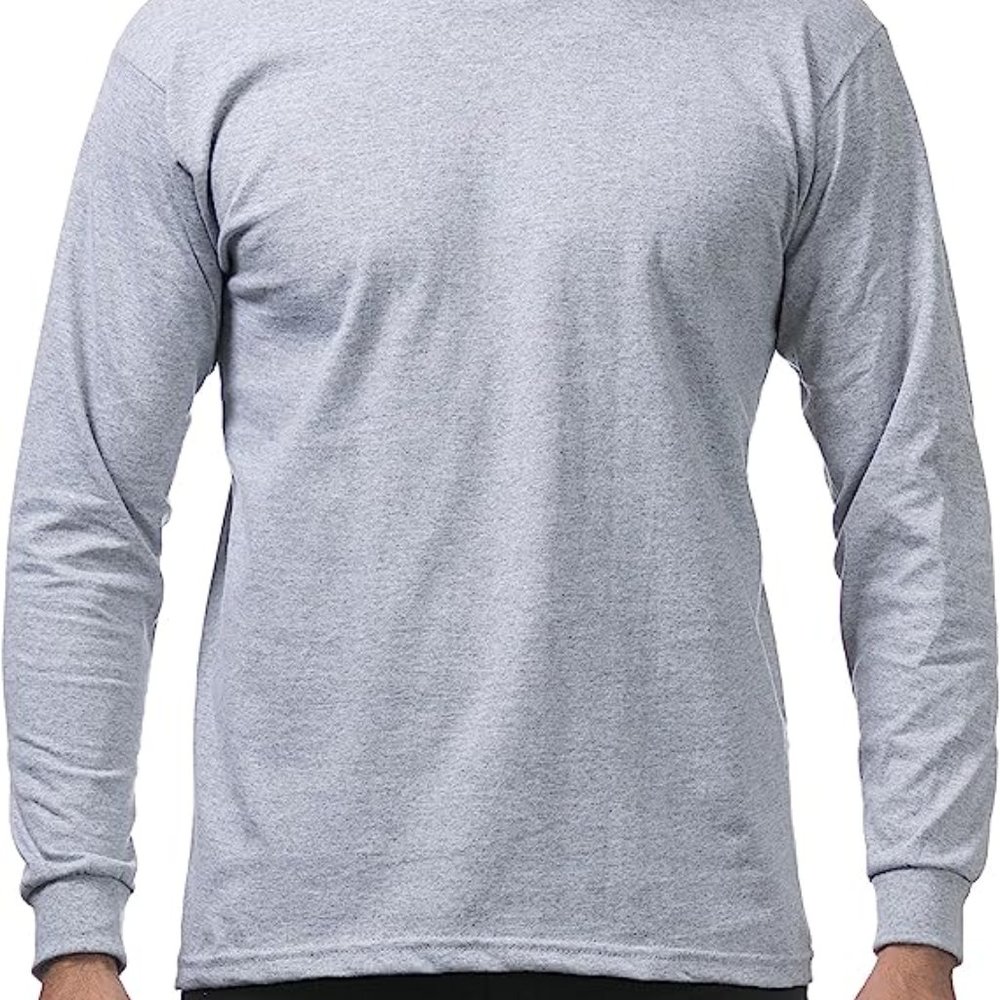 Pro Club Men Heather Gray M-XL Heavyweight Cotton Long Sleeve Crew Neck